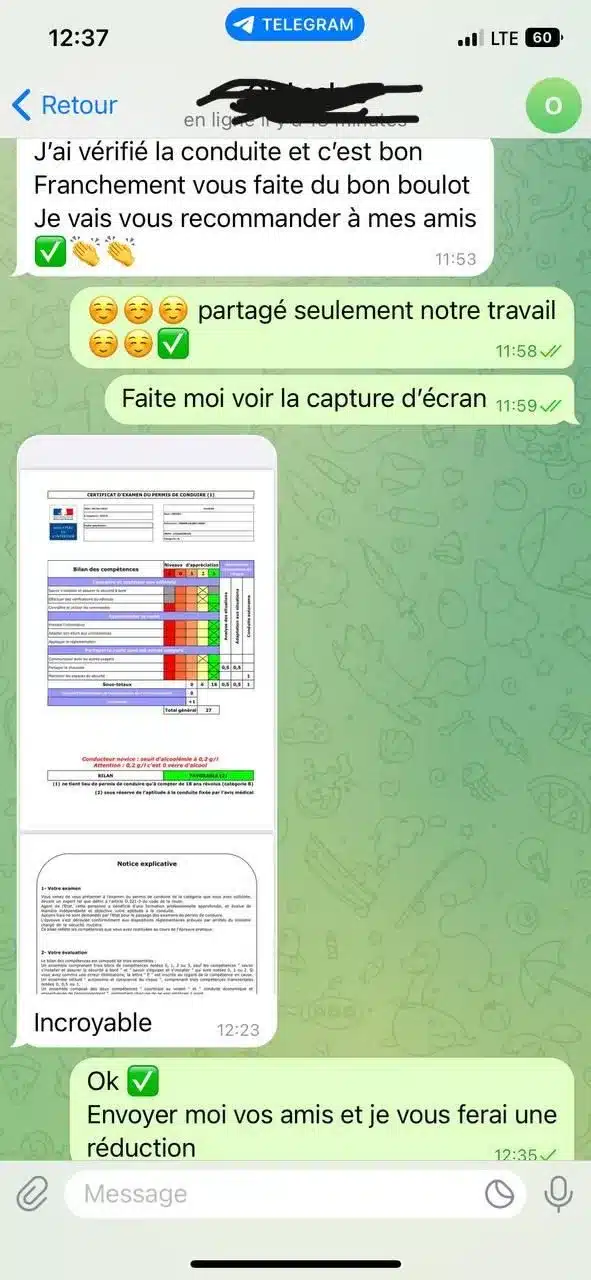 photo whatsapp témoignage client résultat du code de la route bien reçu